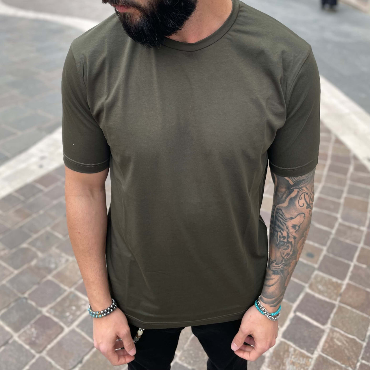 T-shirt verde militare basic slim 2.0 - FLAG STORE