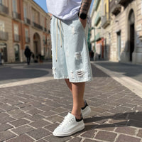 Thumbnail for Bermuda di jeans chiaro strappato - FLAG STORE