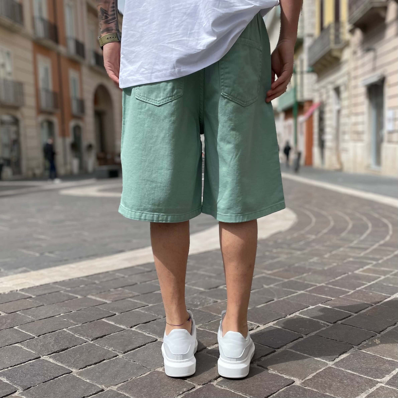 Bermuda verde acqua strappato - FLAG STORE