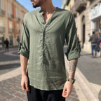 Camicia di lino a casacca verde - FLAG STORE