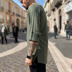 Camicia di lino a casacca verde - FLAG STORE