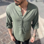 Camicia di lino a casacca verde - FLAG STORE