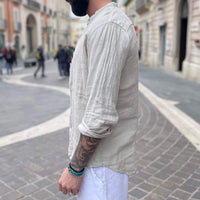 Thumbnail for Camicia di lino sabbia collo coreano - FLAG STORE