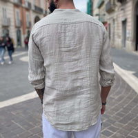 Thumbnail for Camicia di lino sabbia collo coreano - FLAG STORE