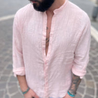 Thumbnail for Camicia di lino rosa collo coreano 2.0 - FLAG STORE