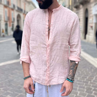 Thumbnail for Camicia di lino rosa collo coreano 2.0 - FLAG STORE