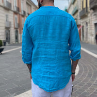 Thumbnail for Camicia di lino turchese 2.0 collo coreano - FLAG STORE