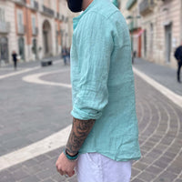Thumbnail for Camicia di lino verde acqua collo coreano - FLAG STORE
