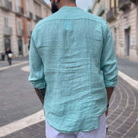 Thumbnail for Camicia di lino verde acqua collo coreano - FLAG STORE