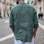 Camicia di lino verde collo coreano 2.0 - FLAG STORE