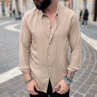 Thumbnail for Camicia slim in viscosa beige - FLAG STORE