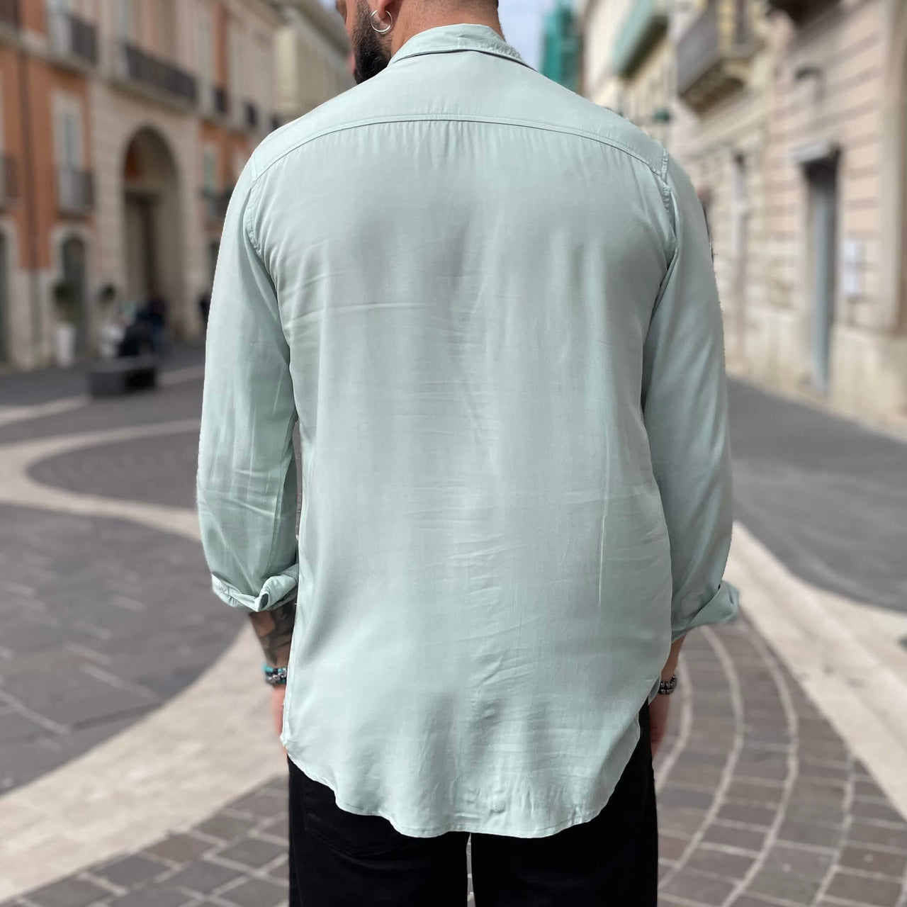 Camicia slim in viscosa verde acqua - FLAG STORE