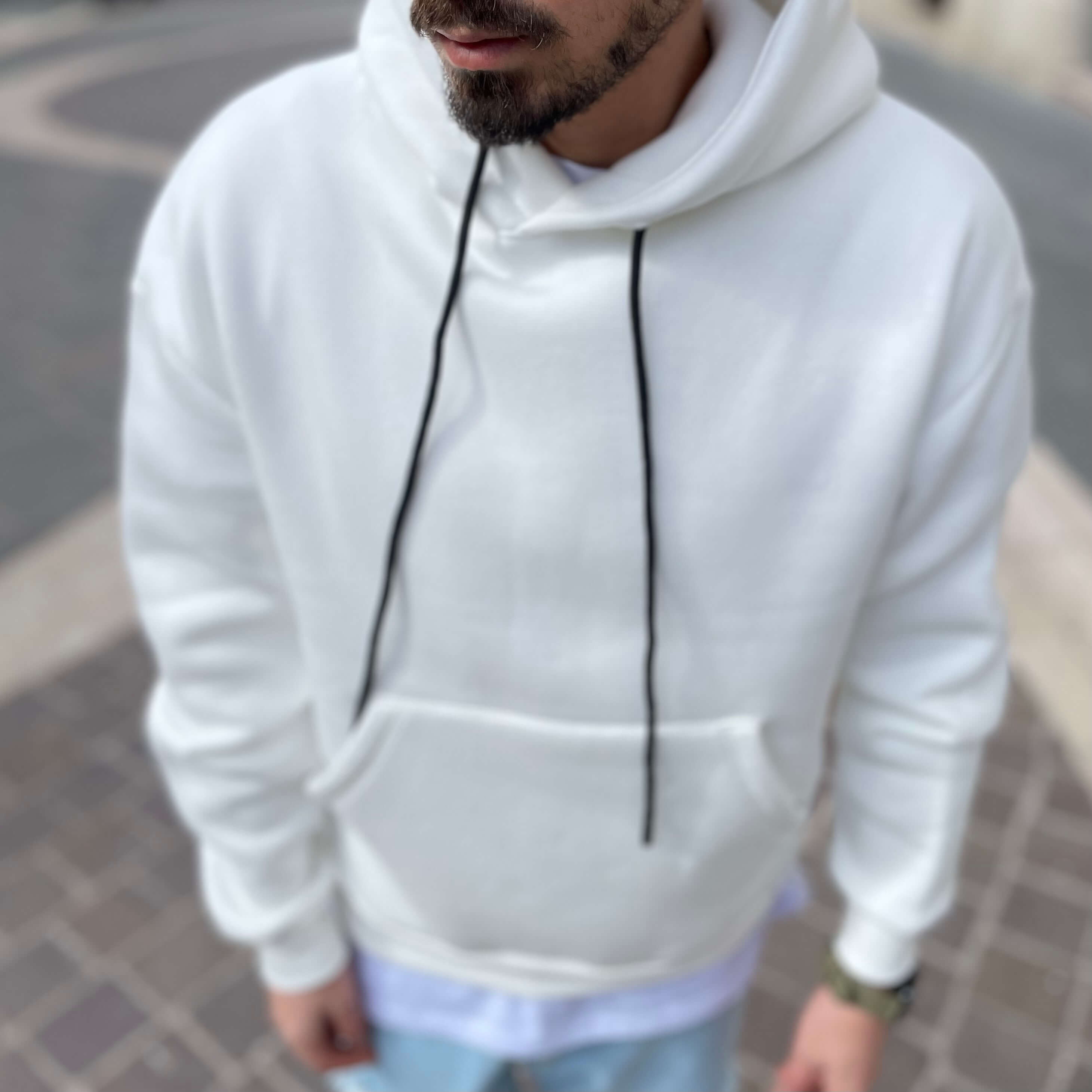 Felpa bianca basic con cappuccio - FLAG STORE