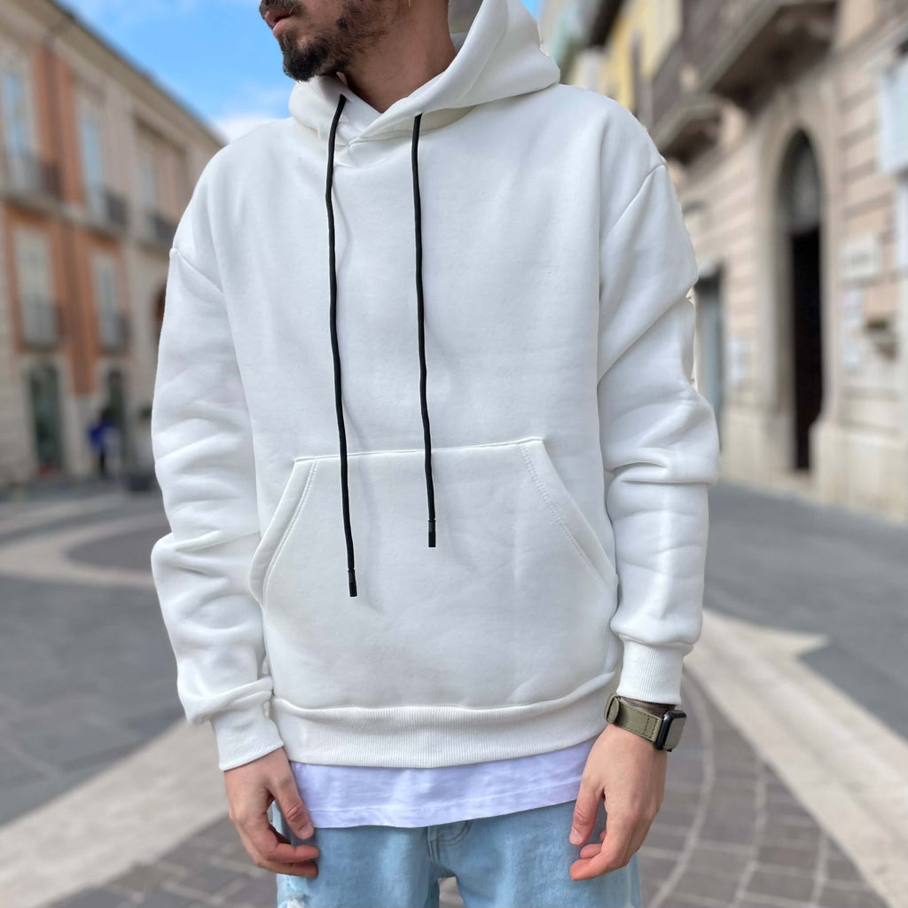 Felpa bianca basic con cappuccio - FLAG STORE