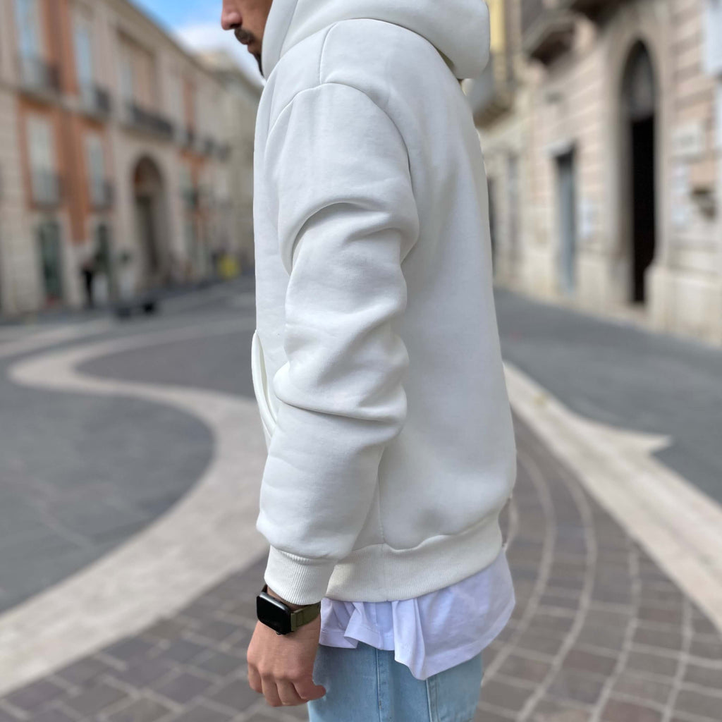 Felpa bianca basic con cappuccio - FLAG STORE