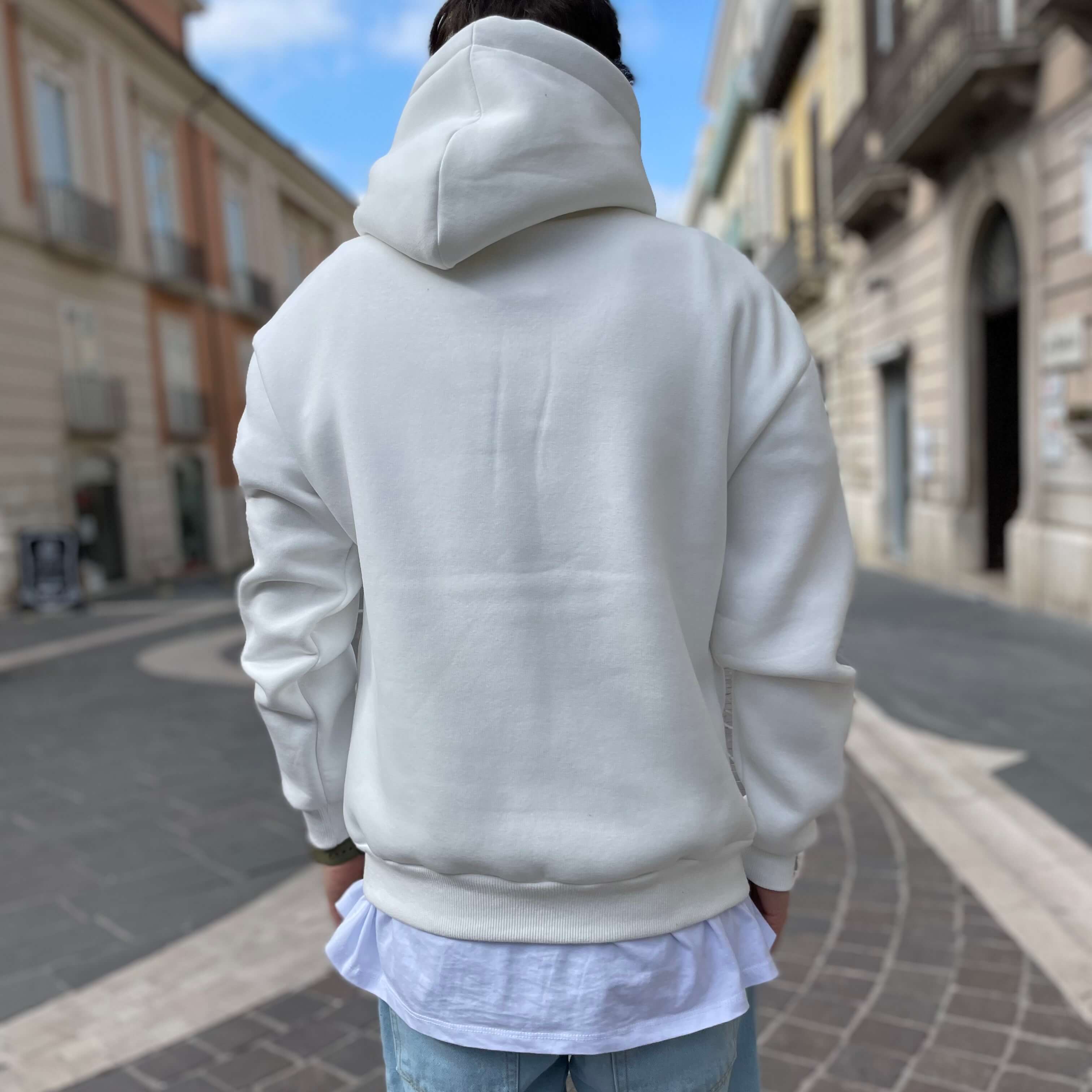 Felpa bianca basic con cappuccio - FLAG STORE