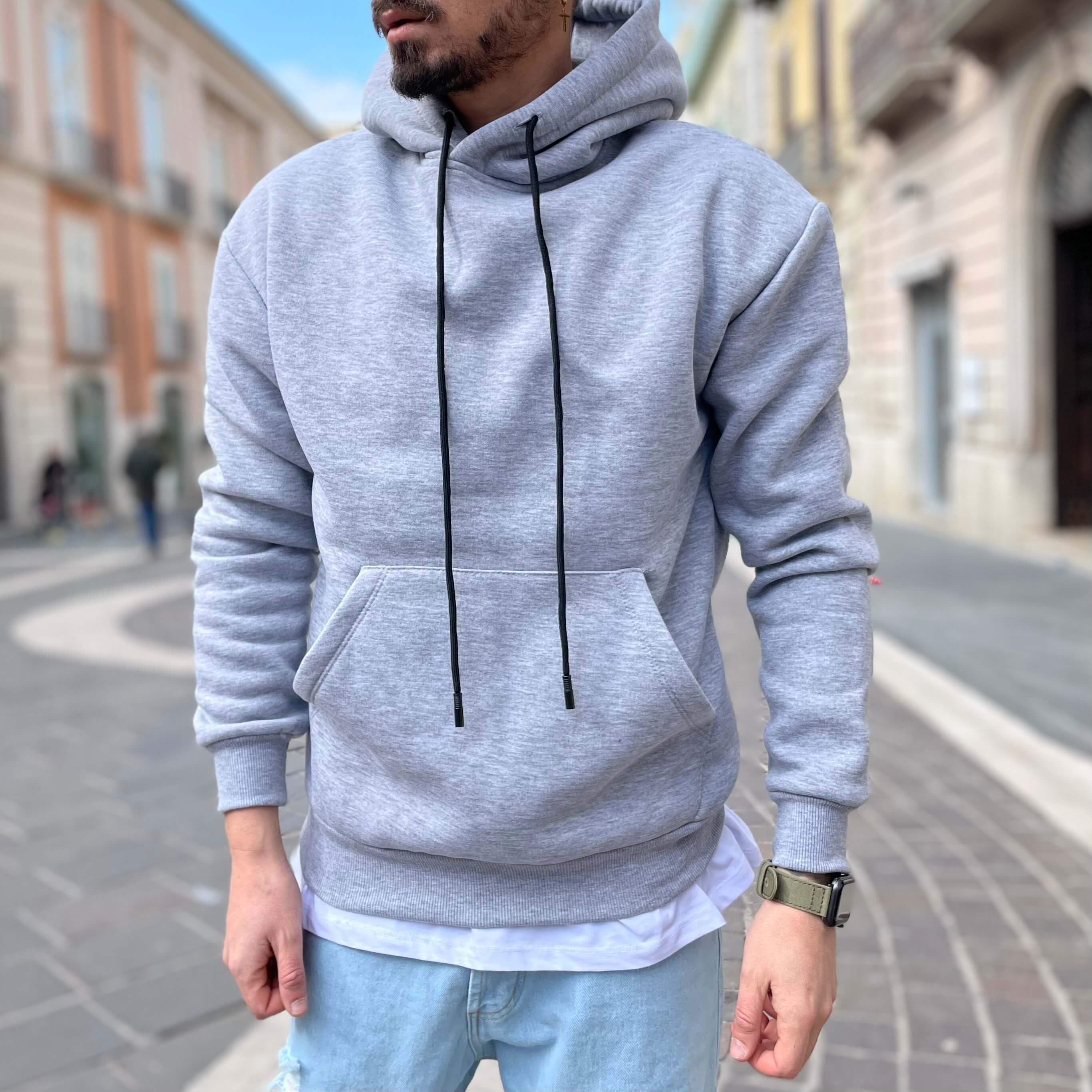 Felpa grigia basic con cappuccio - FLAG STORE