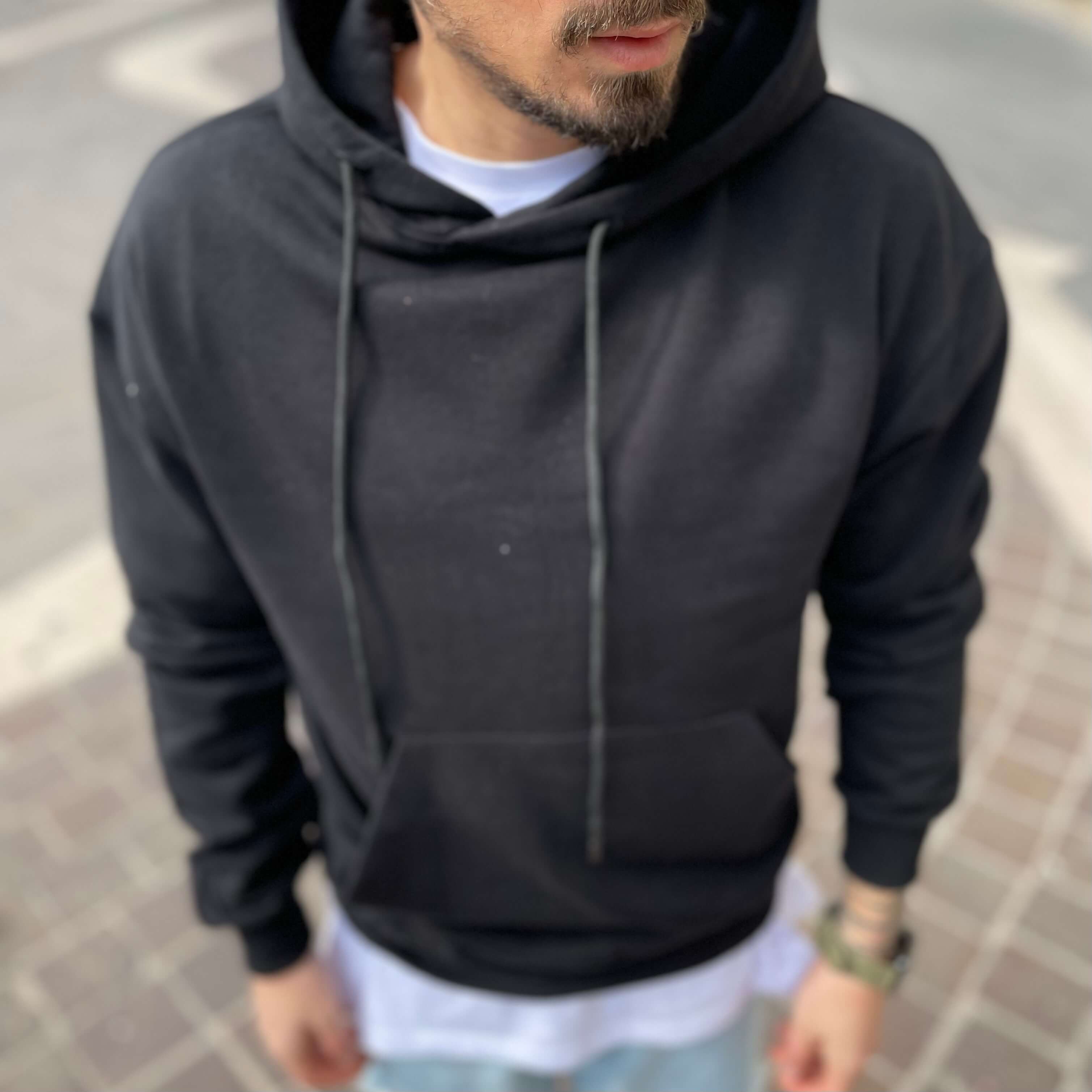 Felpa nera basic con cappuccio - FLAG STORE