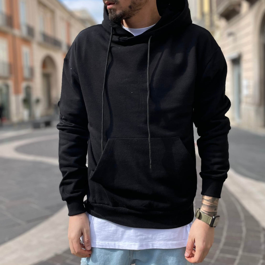 Felpa nera basic con cappuccio - FLAG STORE