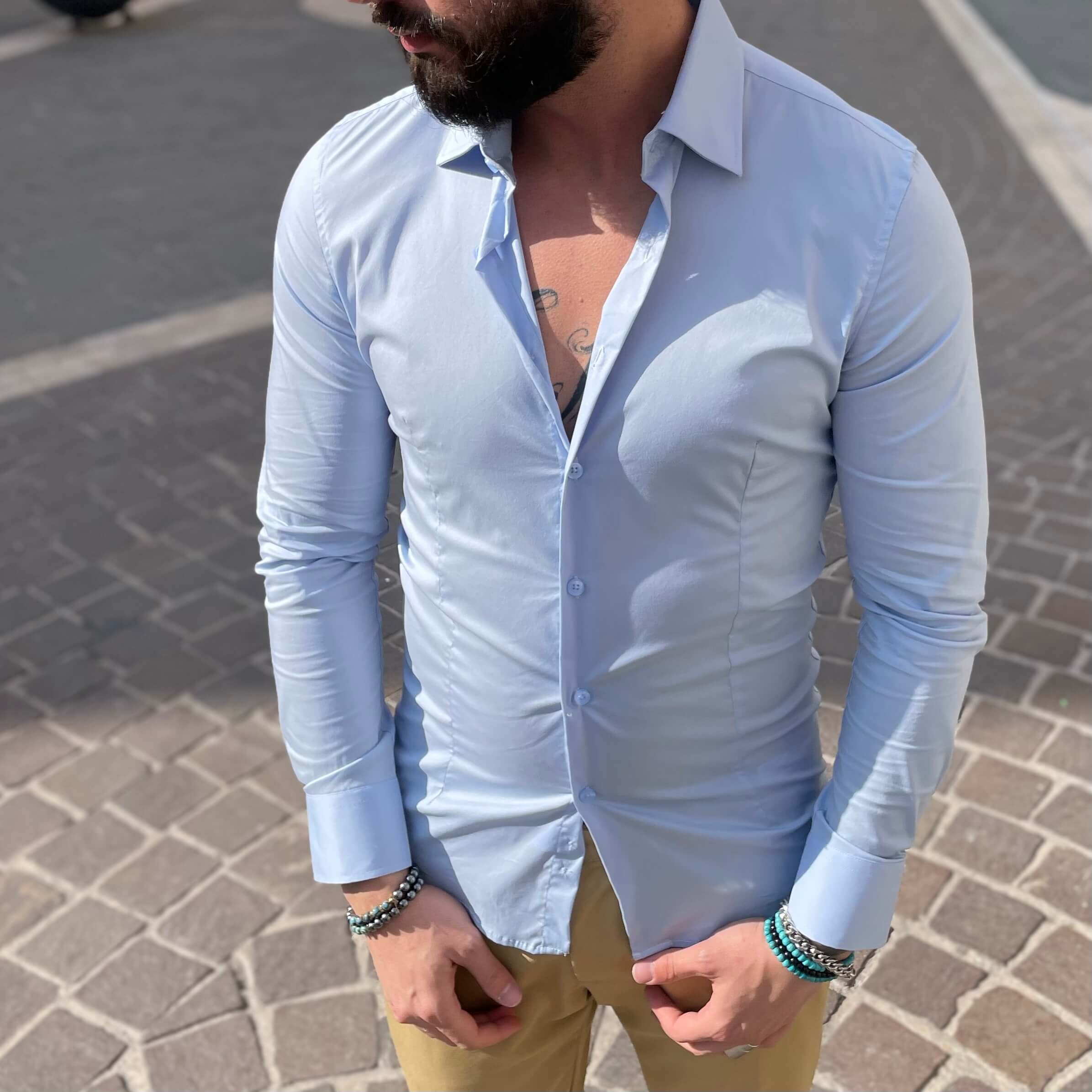 Camicia azzurra slim fit - FLAG STORE