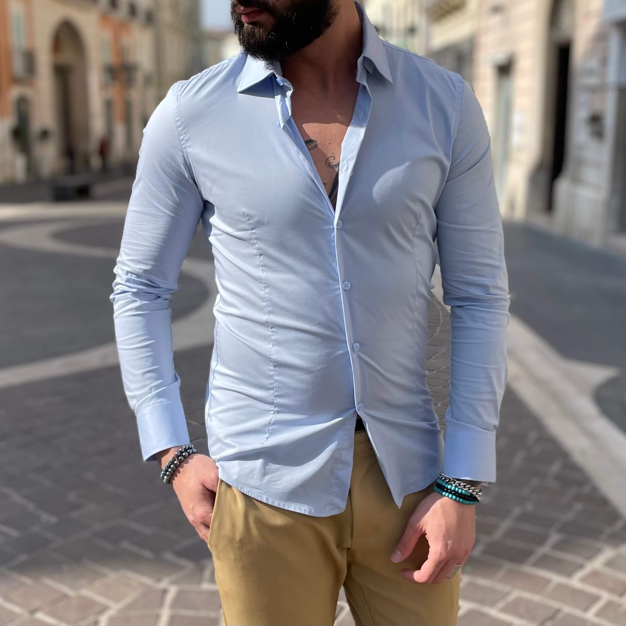 Camicia azzurra slim fit - FLAG STORE