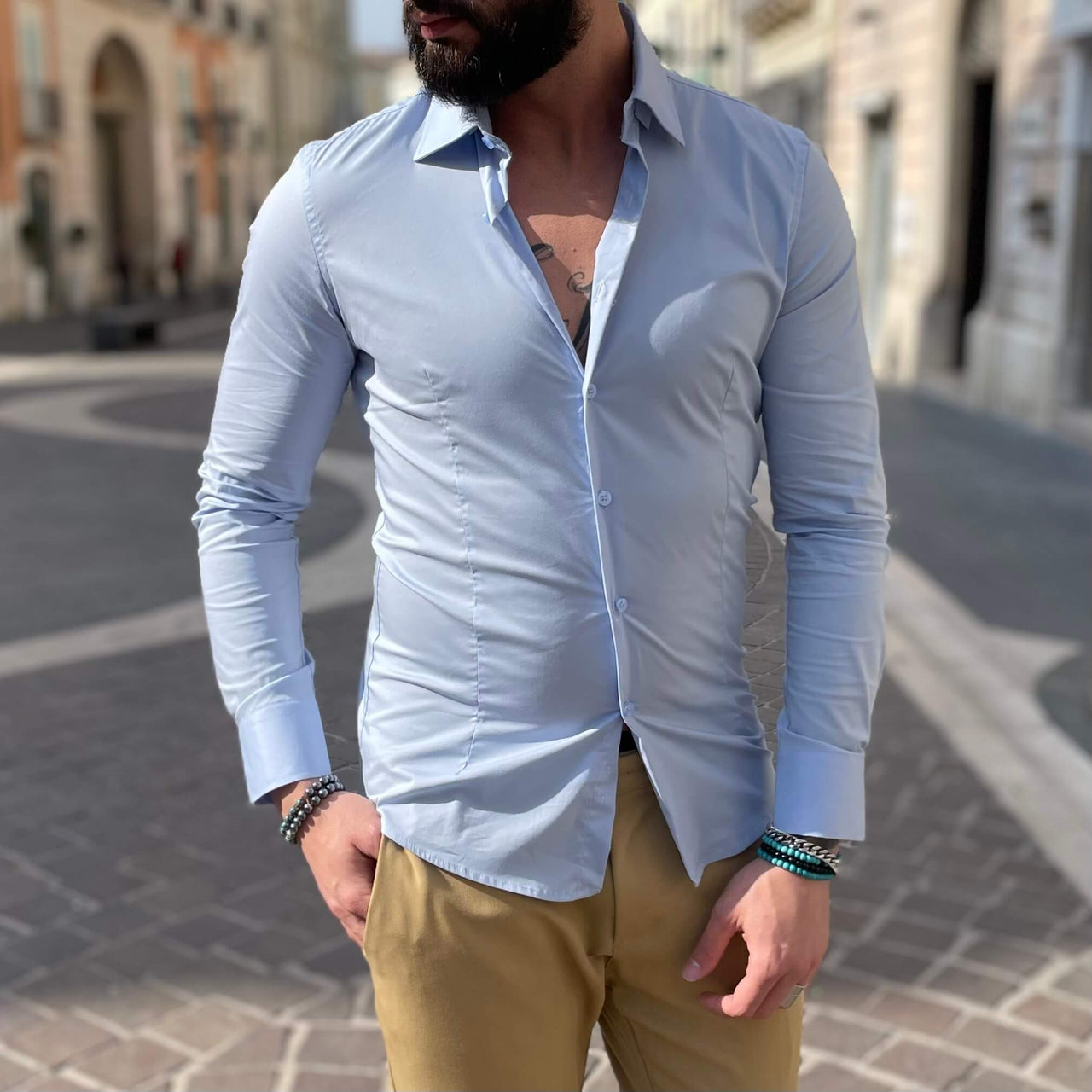 Camicia Azzurra Camicia Blu Pantalone Verde Pantaloni Grigi