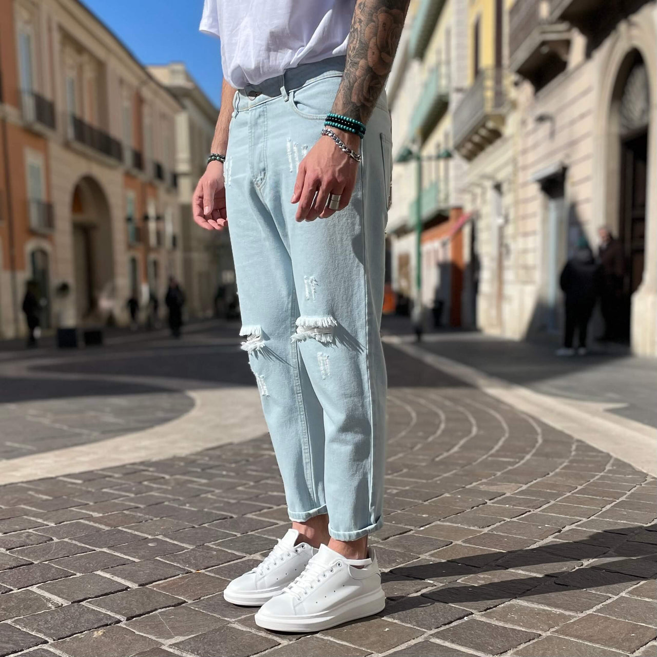 Jeans chiaro 2.0 strappo alle ginocchia - FLAG STORE