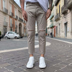 Cream Ripped Knee Jeans - FLAG STORE