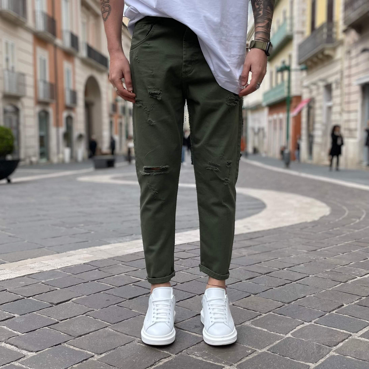 Jeans verde strappato 3.0 regular fit - FLAG STORE