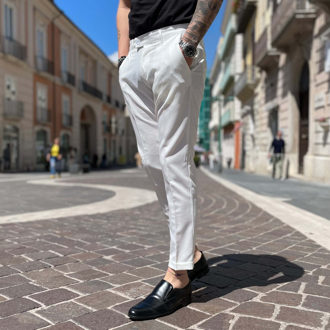 Pantalone Bianco con Bottone limited - FLAG STORE