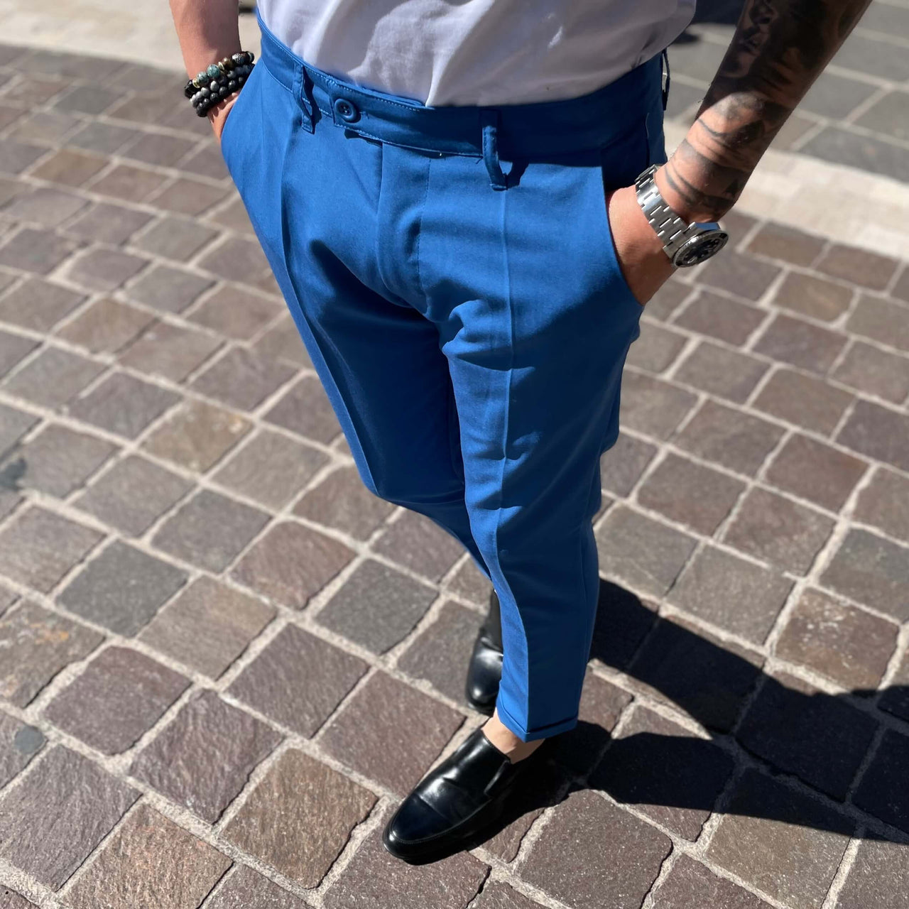 Pantalone Blu Royal con Bottone limited - FLAG STORE