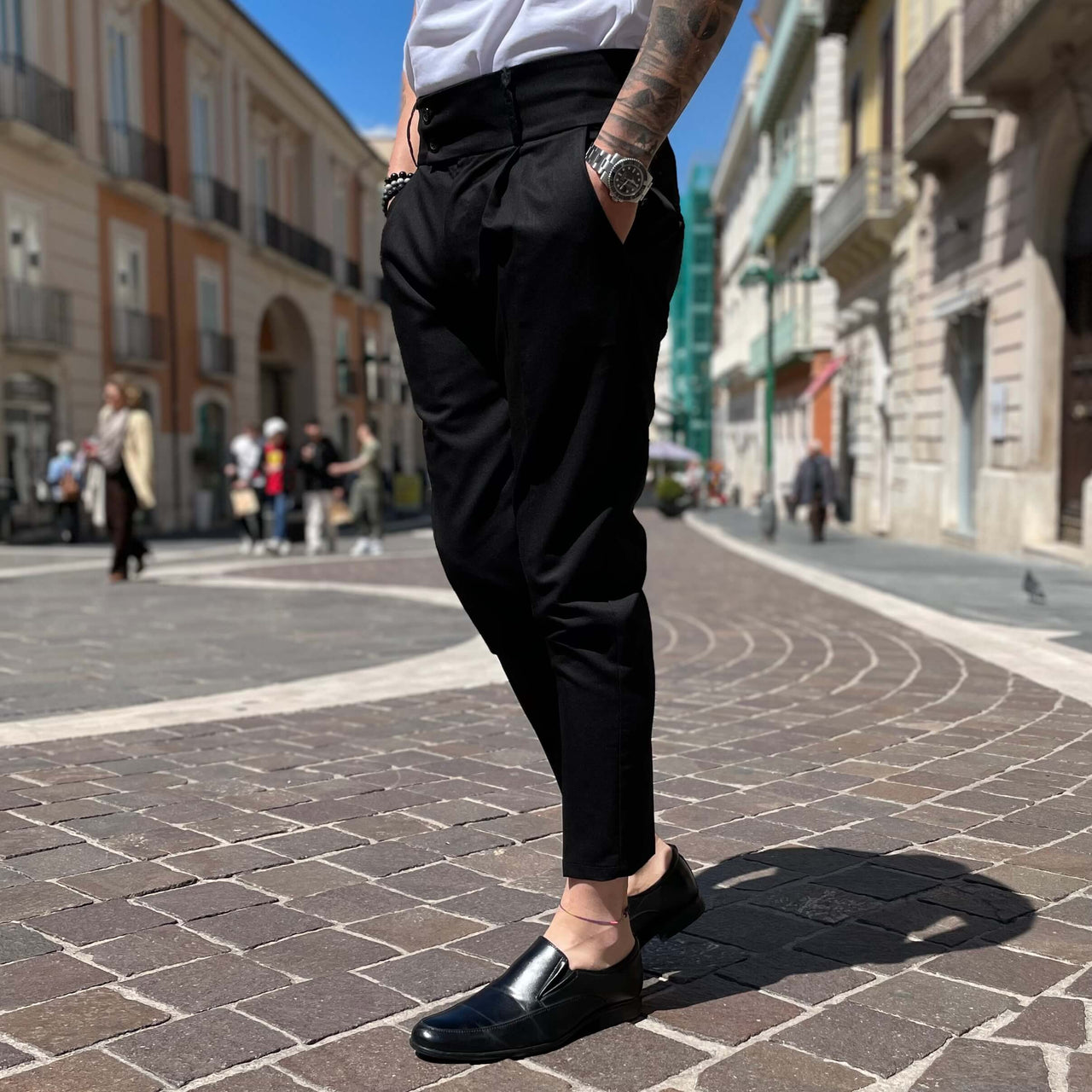 Pantalone Nero con Doppio Bottone - FLAG STORE