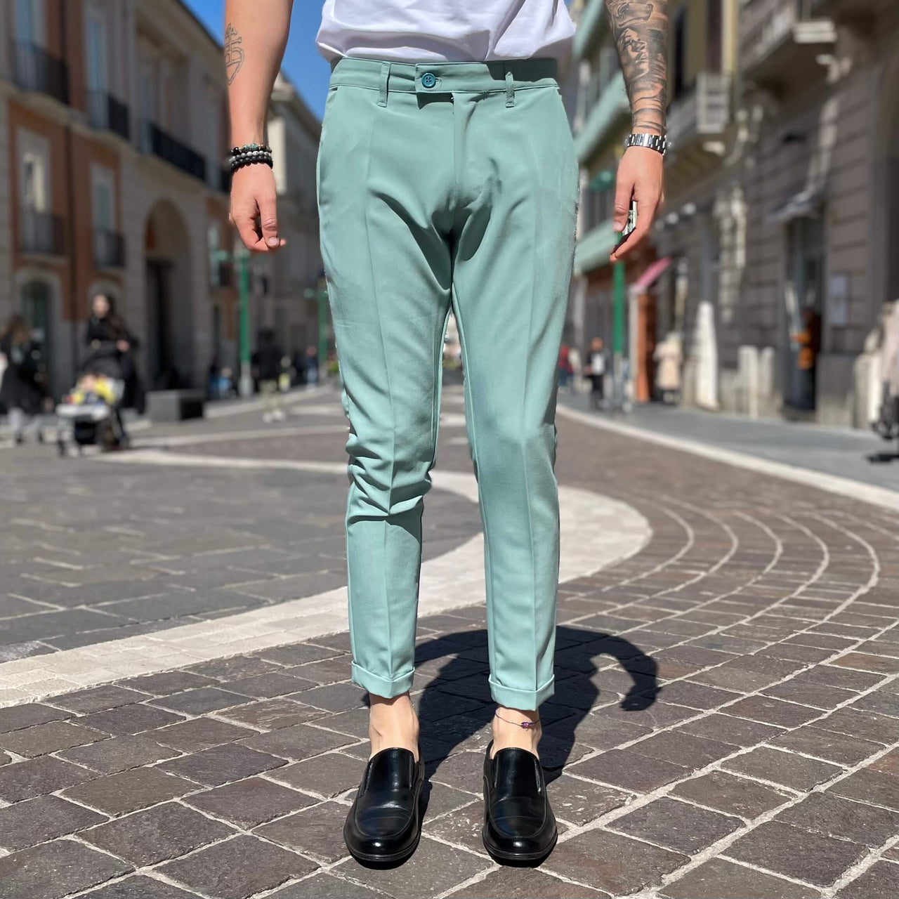 Pantalone Verde acqua con Bottone limited - FLAG STORE