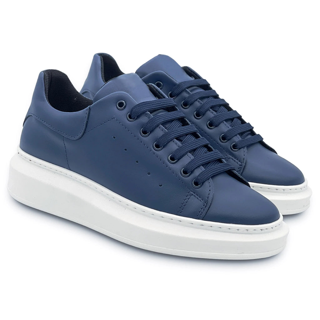 Sneakers blu in pelle con riporto blu - FLAG STORE