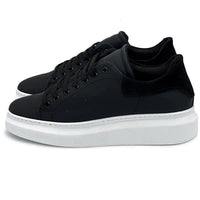 Thumbnail for Sneakers nere in pelle con riporto nero camoscio - FLAG STORE