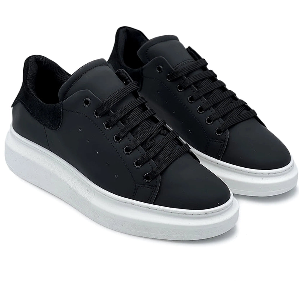 Sneakers nere in pelle con riporto nero camoscio - FLAG STORE