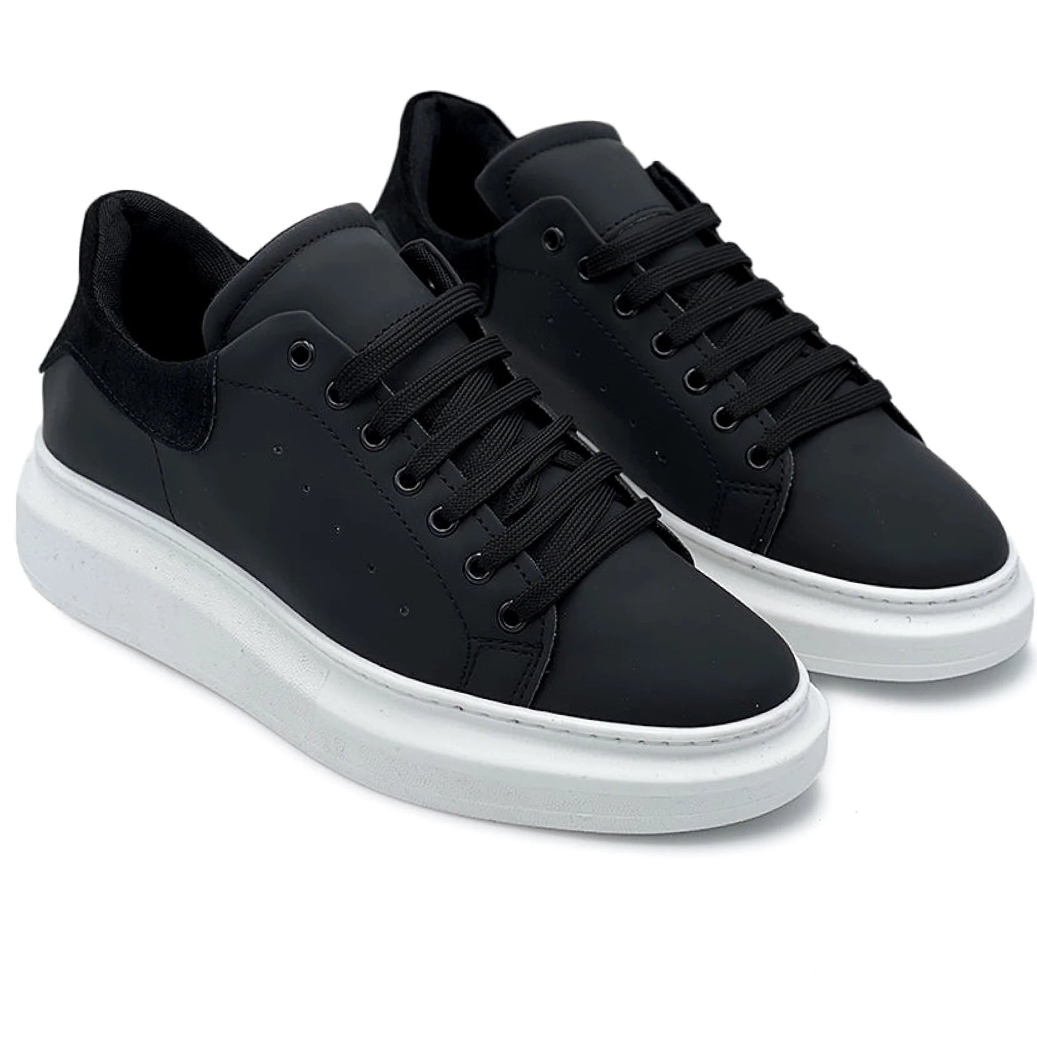 Sneakers nere in pelle con riporto nero camoscio - FLAG STORE