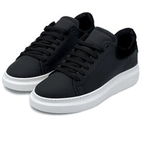 Thumbnail for Sneakers nere in pelle con riporto nero camoscio - FLAG STORE
