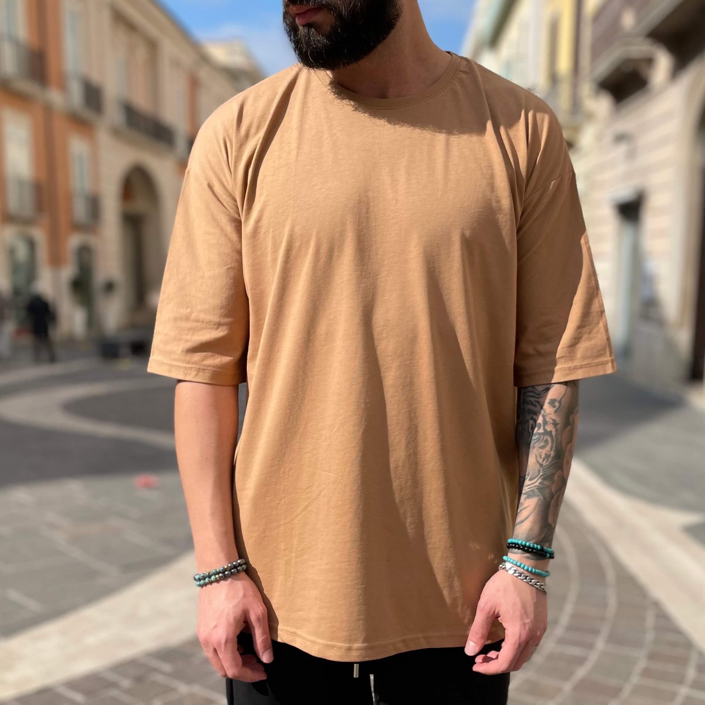 T-shirt beige manica gomito - FLAG STORE