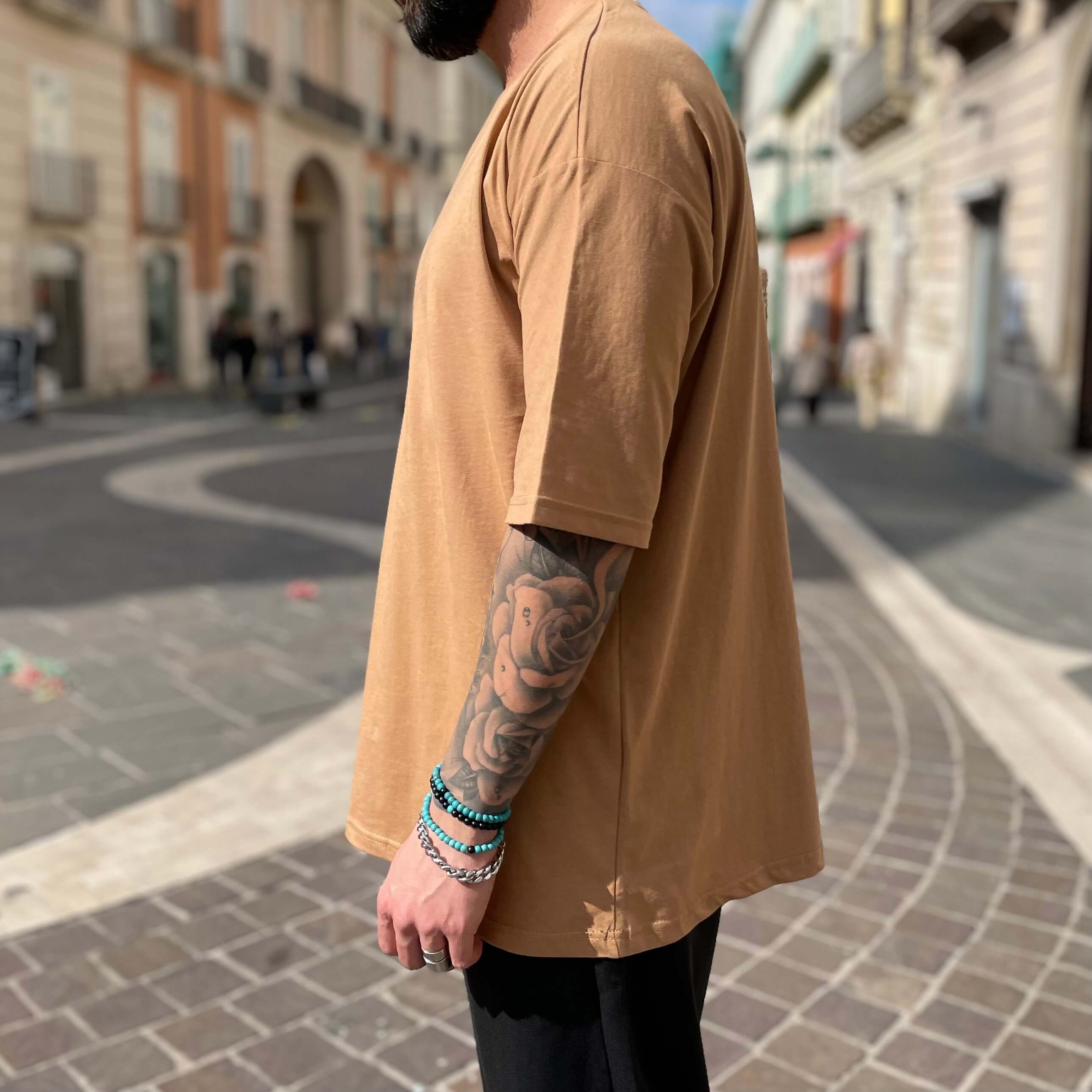 T-shirt beige manica gomito - FLAG STORE