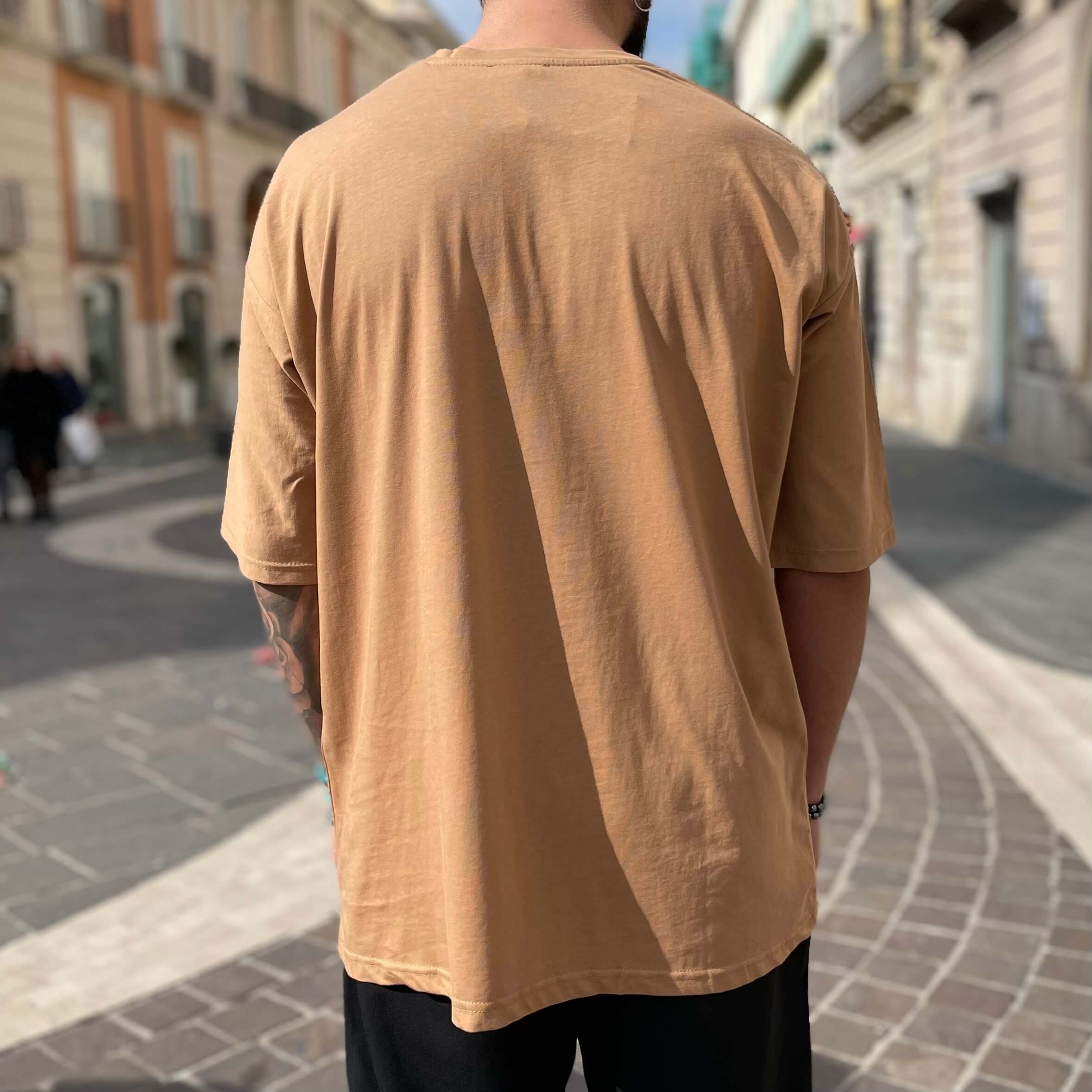 T-shirt beige manica gomito - FLAG STORE