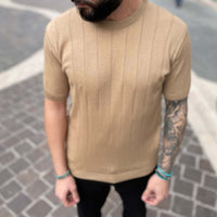 Thumbnail for T-shirt di filo a costine beige - FLAG STORE
