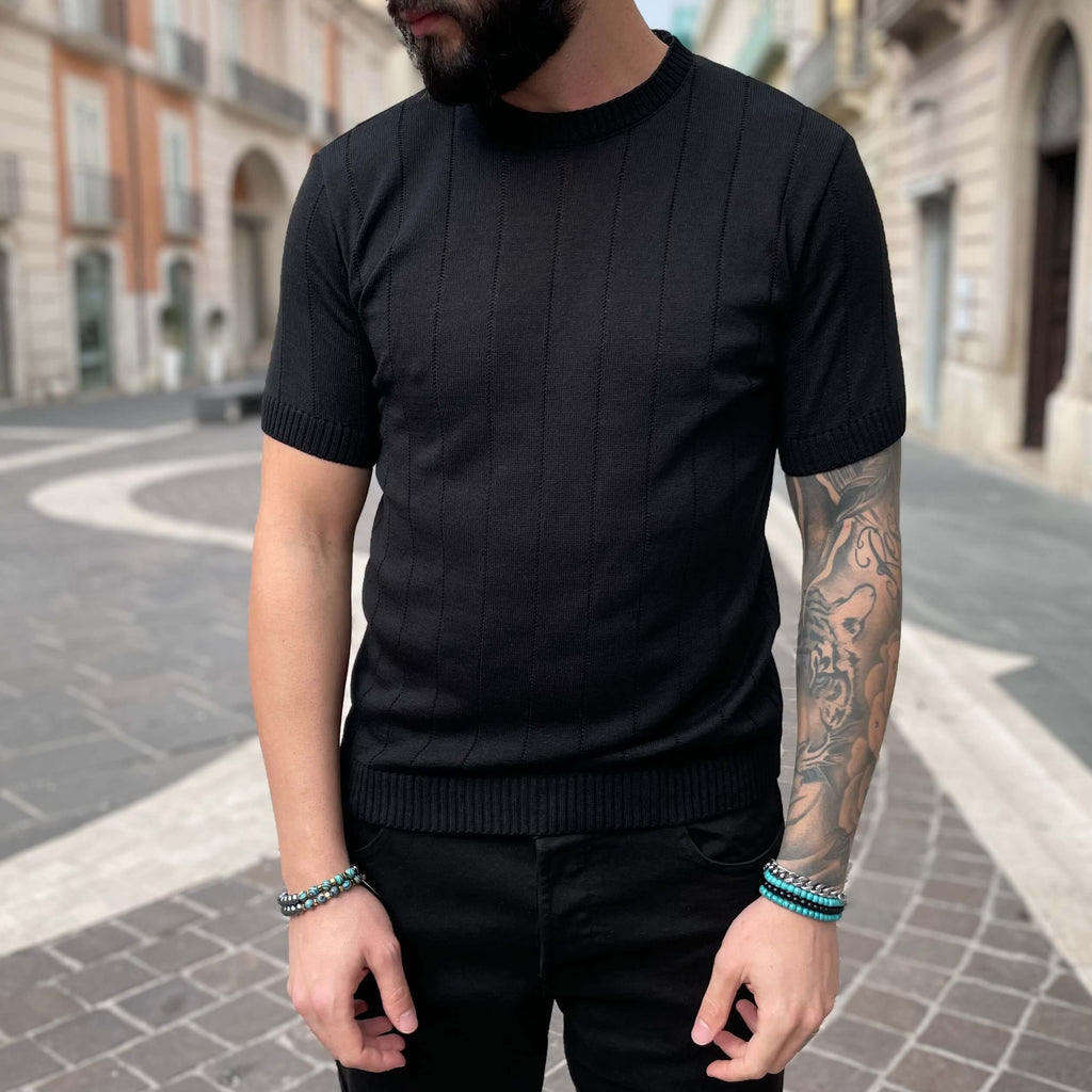 Black ribbed knit T-shirt - FLAG STORE 