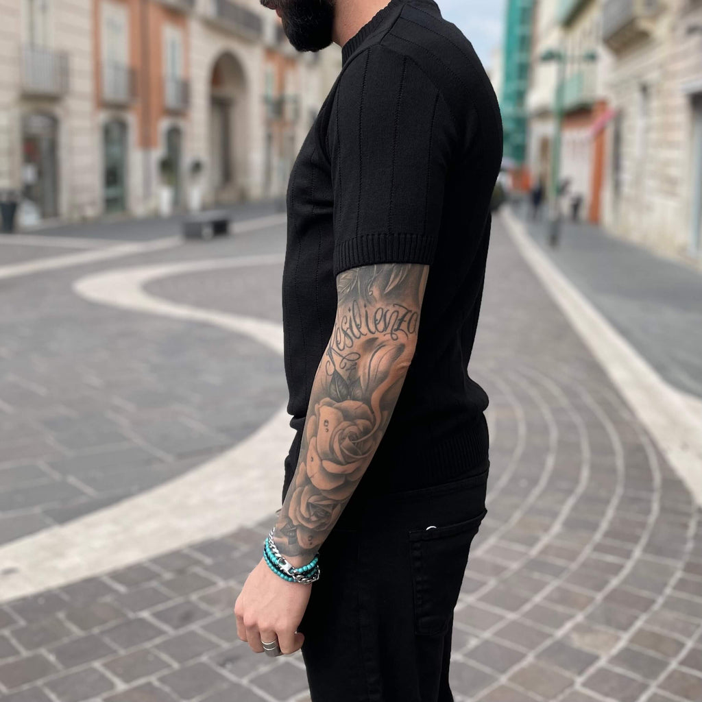 Black ribbed knit T-shirt - FLAG STORE 