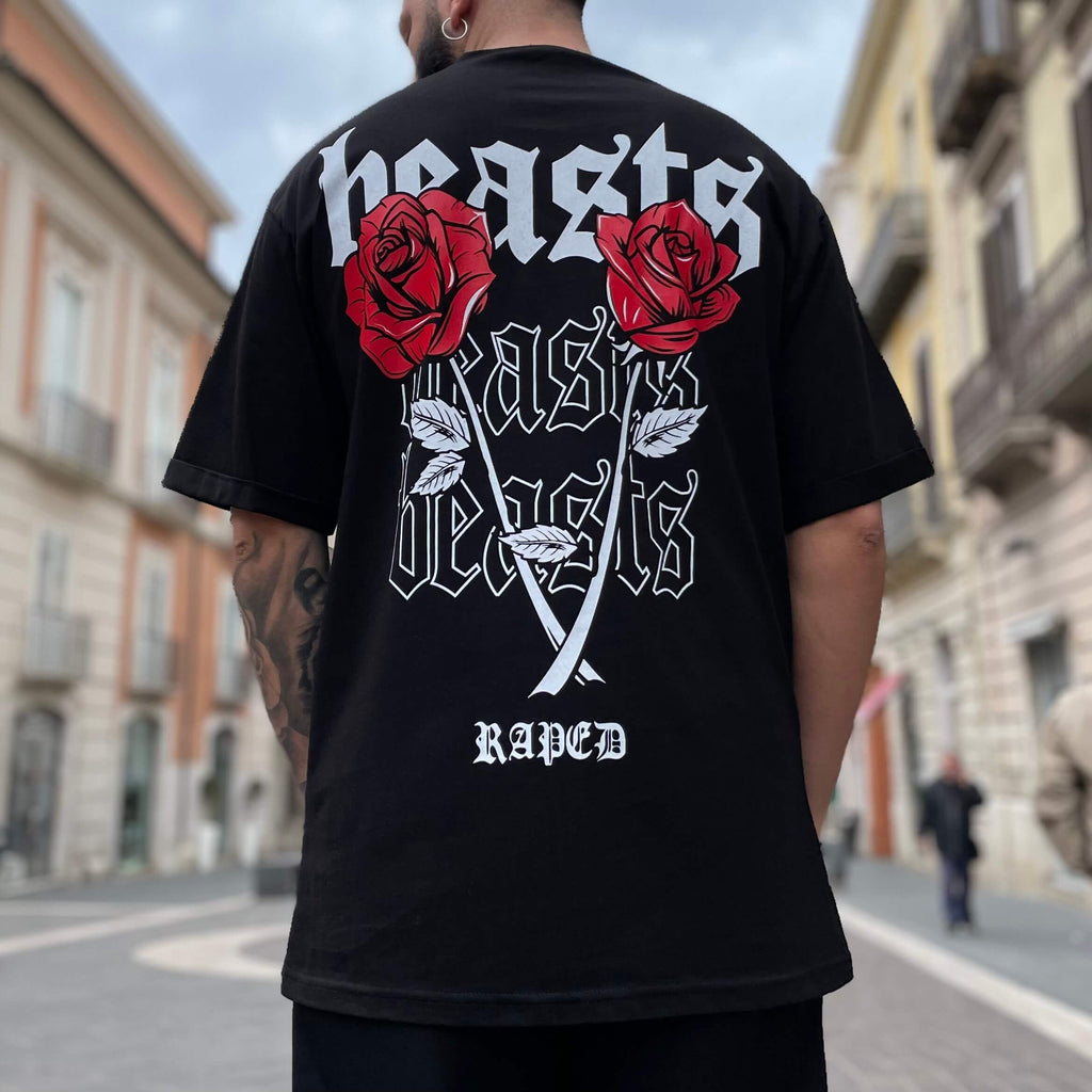 T-shirt nera stampa Rosa- FLAG STORE